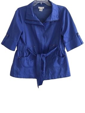 Luii | Short Sleeve Belted Pocket Zipper Jacket Womens Size M Blue